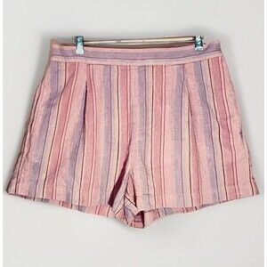 Madewell Shorts Cotton Linen Stripe Pull On L Elastic Waist Coastal Beach Resort